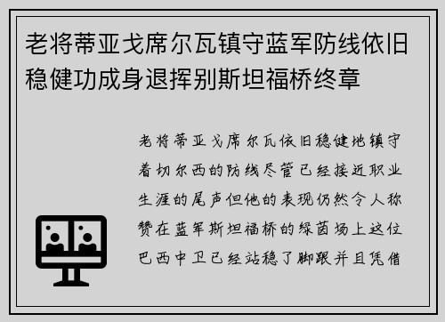 老将蒂亚戈席尔瓦镇守蓝军防线依旧稳健功成身退挥别斯坦福桥终章